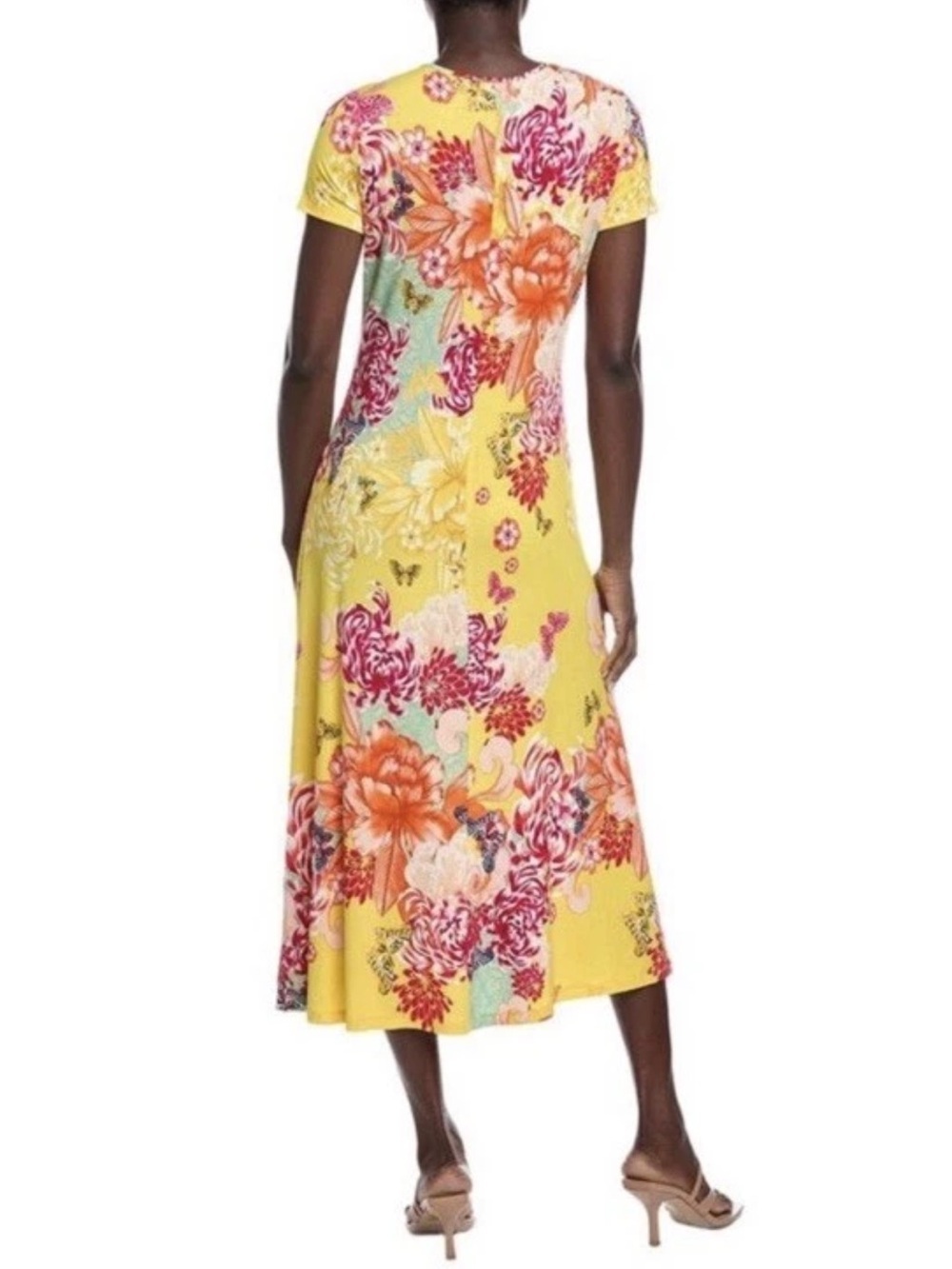 Johnny Was The Janie Favorite Cap Sleeve Midi Dress Charlie Floral Yellow Medium - Picture 3 of 16